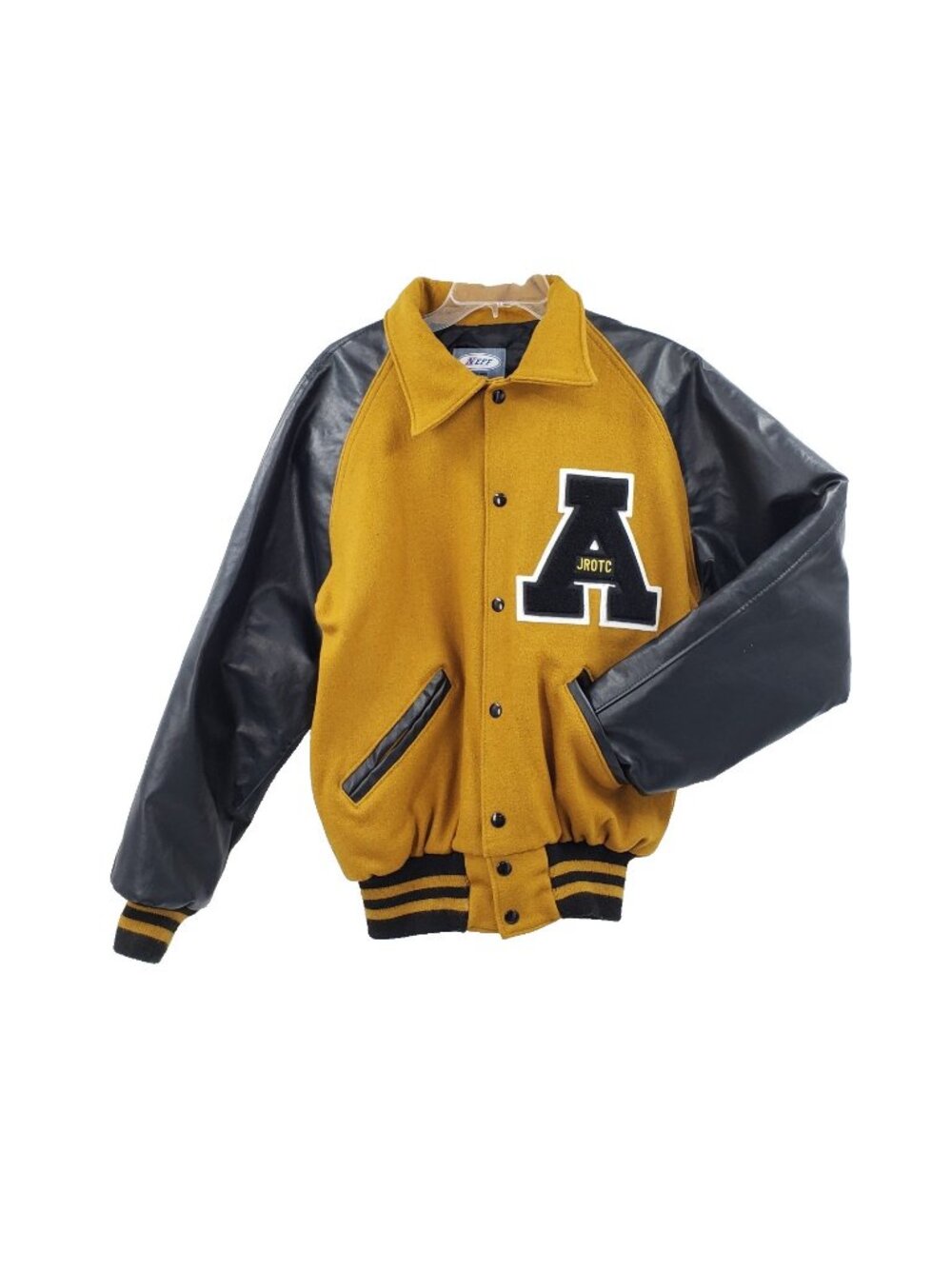Vtg Neff Letterman Varsity Jacket Sz M Mustard Wool Black Faux Leather Letter A